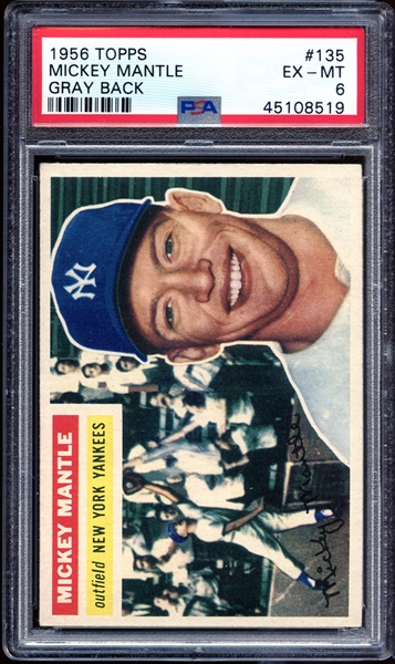 1956 Topps #135 Mickey Mantle Gray Back PSA 6 EX-MT