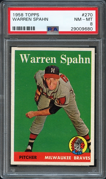 1958 Topps #270 Warren Spahn PSA 8 NM-MT