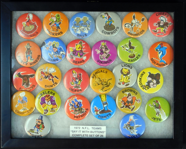 1972 N.F.L. Teams "Say it With Buttons" Complete Set of (26)