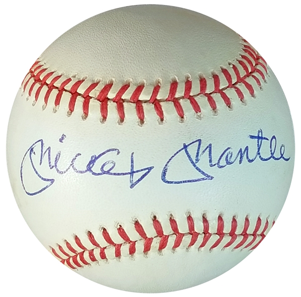 Mickey Mantle Single-Signed OAL (Brown) Ball PSA/DNA 7