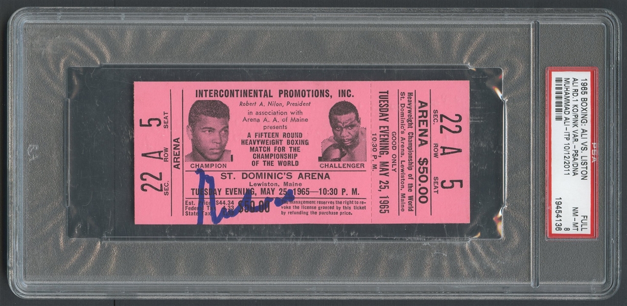 1965 Ali vs. Liston Ticket Signed by Muhammad Ali PSA 8 NM-MT