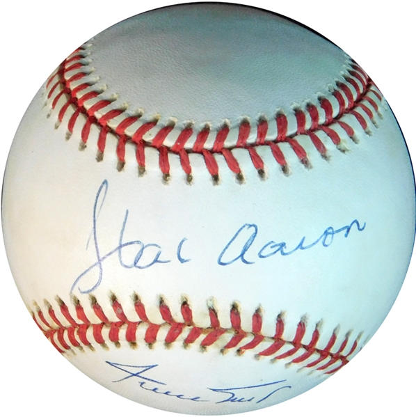 Hank Aaron and Willie Mays Signed ONL (White) Ball SGC