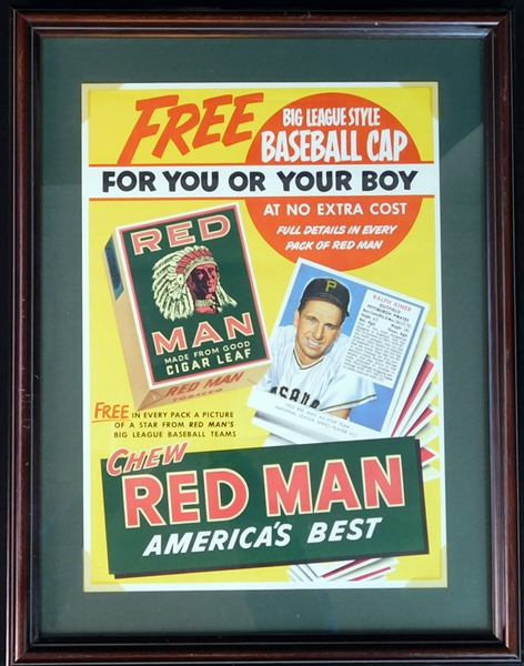 1952 Red Man Tobacco Advertising Display Featuring Ralph Kiner