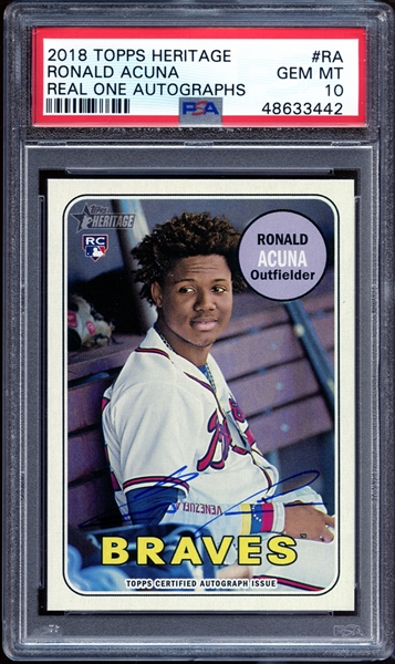 2018 Topps Heritage #RA Ronald Acuna Real One Autographs PSA 10 GEM MT