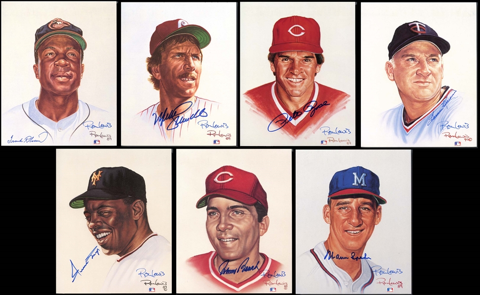 Ron Lewis Living Legends Autographed Portrait Group of (7) Featuring Bench, Mays, F. Robinson, Etc. 