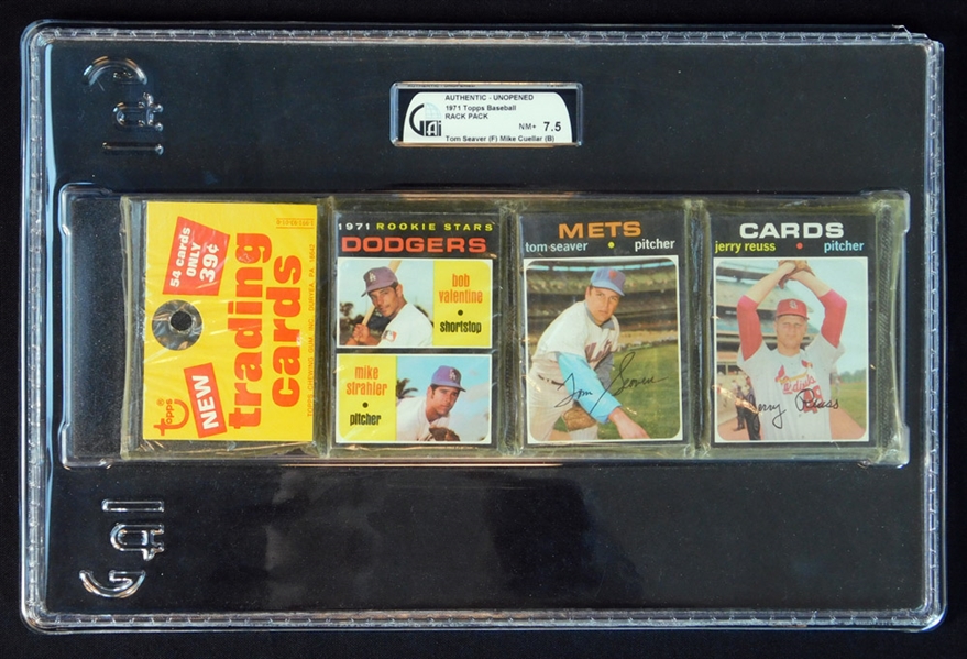 1971 Topps Baseball Unopened Rack Pack with Seaver on Front GAI 7.5 NM+