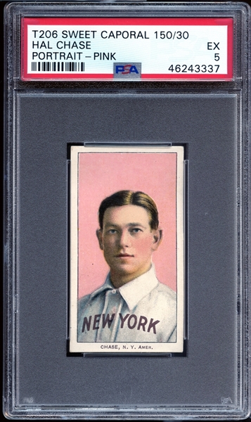 1909-11 T206 Sweet Caporal 150/30 Hal Chase Portrait-Pink PSA 5 EX