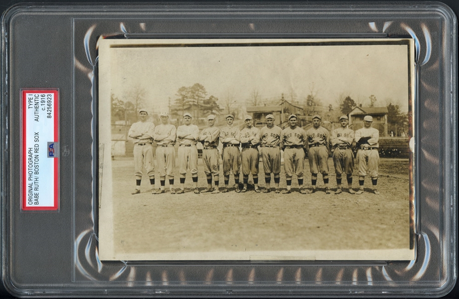 Extraordinary 1916 Rookie Era - Type 1 Photo of Boston Red Sox Pitchers Including Babe Ruth Fresh to the Hobby PSA/DNA