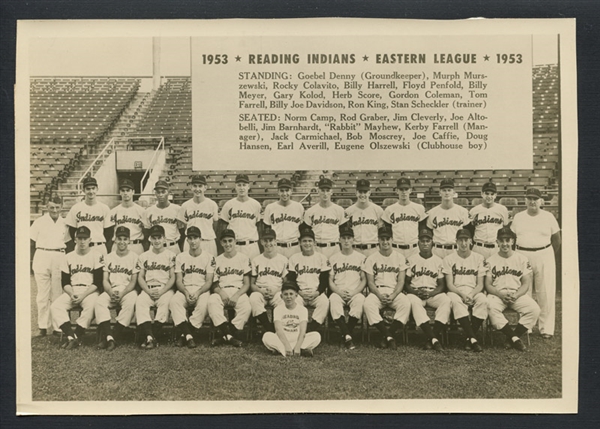 1953 Reading Indians Eastern League Old Reading Beer Team Photo with Rocky Colavito