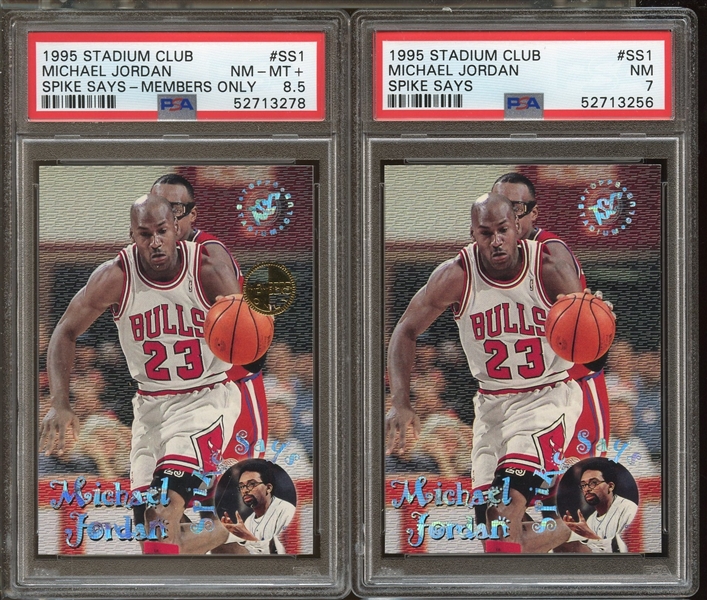 1995 Topps Stadium Club Michael Jordan Spike Says Members Only and Base PSA Graded