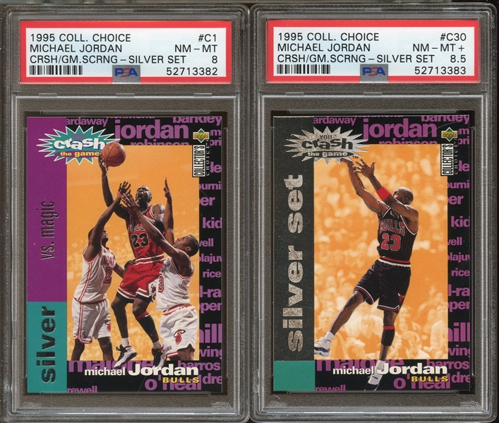 1995 UD Collectors Choice Michael Jordan Crash the Game Silver Set Lot of 2 PSA Graded 8+