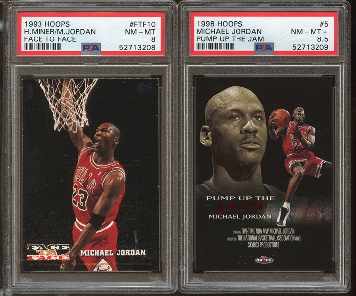 1993-1998 Hoops Michael Jordan Insert Lot of 2 PSA Graded 8, 8.5+