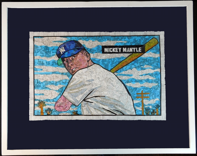 1951 Bowman Mickey Mantle Original Artwork Created with Cut Baseball Cards