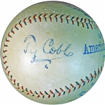 Spectacular Ty Cobb Single-Signed OAL (Johnson) Ball PSA/DNA and JSA