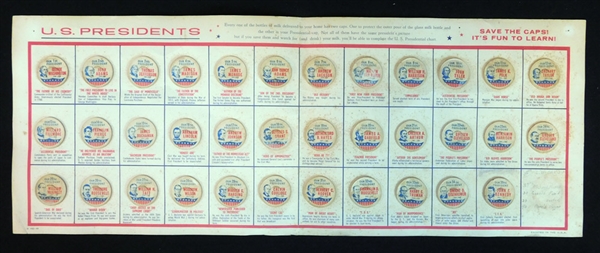 1964 F-96-1 Sunnydale Farms U.S. Presidents Milk Caps Near-Complete on Mounting Sheet
