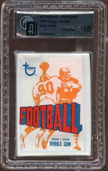 1972 Topps Football 2nd Series Unopened Wax Pack GAI 10 PERFECT