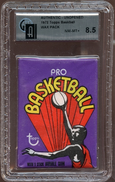 1972 Topps Basketball Unopened Wax Pack GAI 8.5 NM/MT+