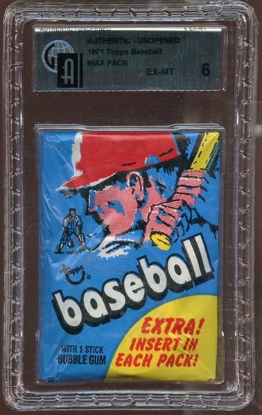 1971 Topps Baseball Unopened Wax Pack GAI 6 EX/MT