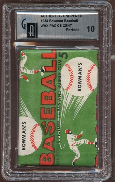 1954 Bowman Baseball Unopened 5-Cent Wax Pack GAI 10 PERFECT