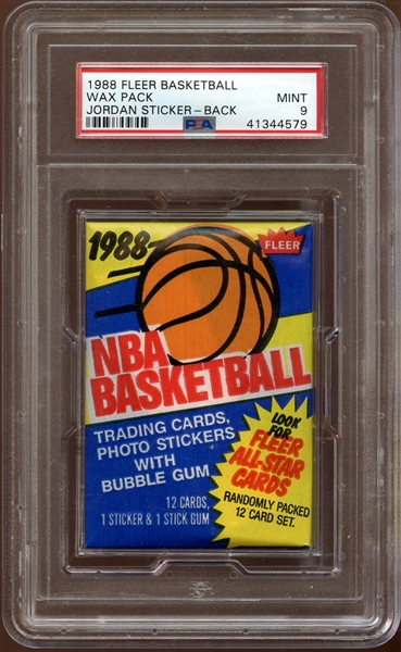 1988 Fleer Basketball Unopened Wax Pack with Jordan Sticker on Back PSA 9 MINT