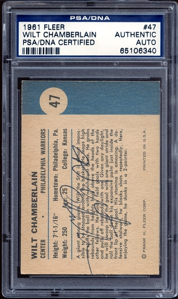 1961 Fleer #47 Wilt Chamberlain Autographed PSA/DNA AUTHENTIC