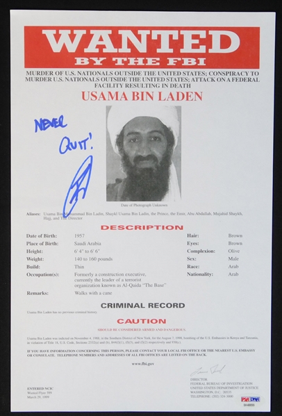 Robert J. ONeill Signed FBI Wanted Poster-Killed Osama Bin Laden PSA/DNA