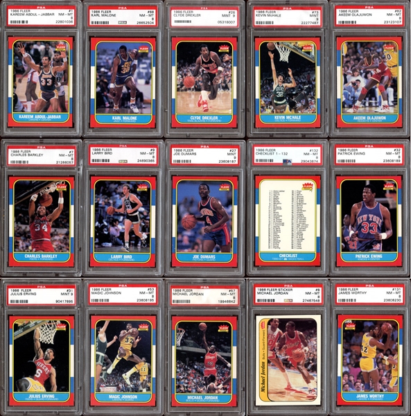 1986 Fleer Basketball Complete Set with Sticker Set All PSA 8 and 9