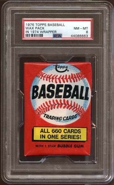 1976 Topps Baseball Unopened Wax Pack in 1974 Wrapper PSA 8 NM/MT