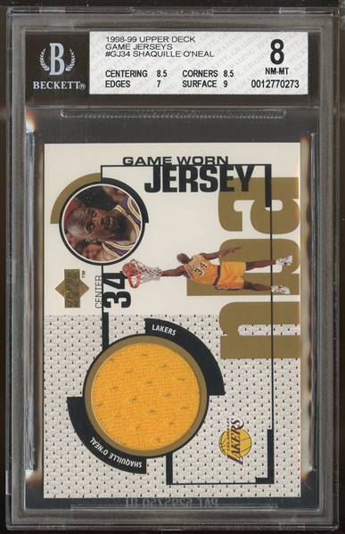 1998-99 Upper Deck Game Jerseys #GJ34 Shaquille ONeal BGS 8 NM/MT