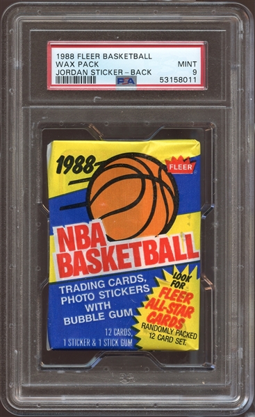 1988 Fleer Basketball Unopened Wax Pack with Jordan Sticker on Back PSA 9 MINT
