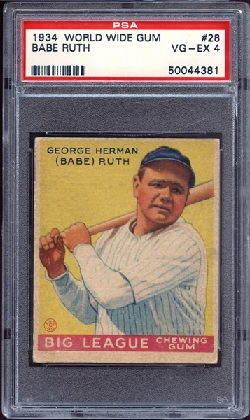 1934 World Wide Gum #28 Babe Ruth PSA 4 VG/EX