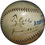 Ty Cobb Single-Signed OAL (Johnson) Ball Dated In His Hand JSA 