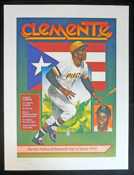 1987 Dick Perez Signed Roberto Clemente Poster