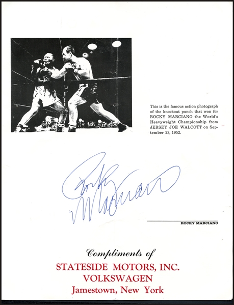 Rocky Marciano Signed Promotional Brochure JSA