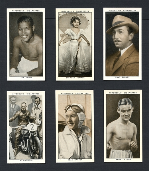 1936 Complete Set Mitchells Cigarettes "Gallery of 1935" Cards with Walt Disney and Joe Lewis 