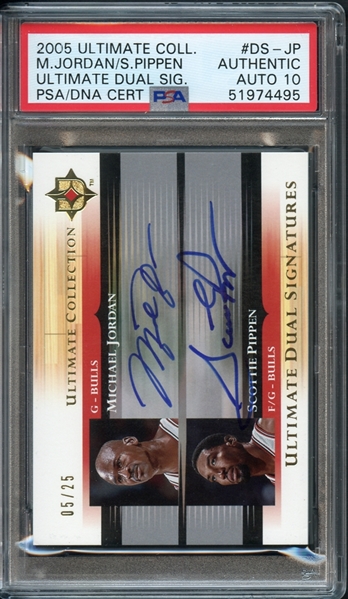 2005 Ultimate Collection Ultimate Dual Signatures #DS-JP Jordan/Pippen 05/25 PSA/DNA CERT AUTHENTIC AUTO 10