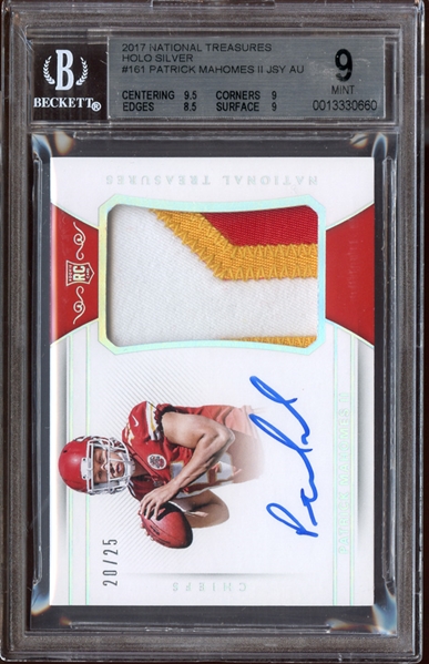 2017 National Treasures Holo Silver #161 Patrick Mahomes II Rookie Jersey Patch Auto (RPA) 20/25 BGS 9 MINT AUTO 10