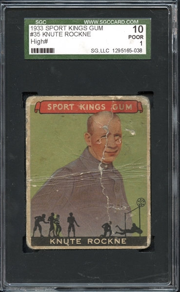 1933 Sport Kings Gum #35 Knute Rockne 10 SGC 1 POOR