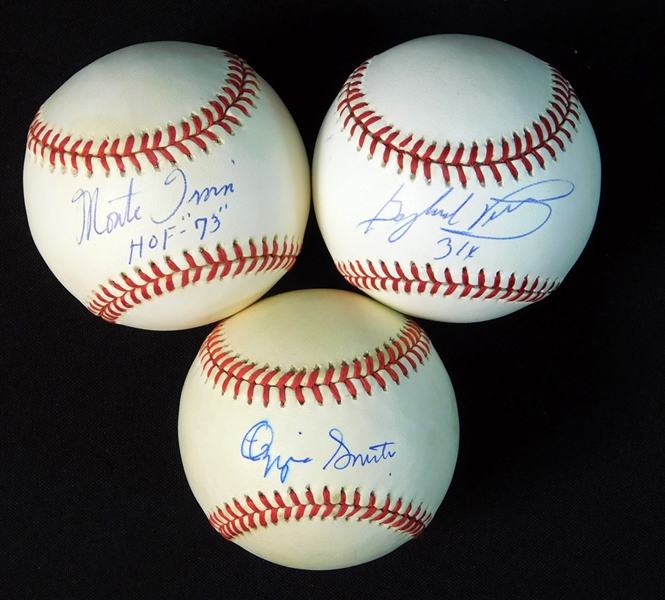 Ozzie Smith, Gaylord Perry and Monte Irvin Single-Signed ONL/OAL Ball Group of (3) JSA