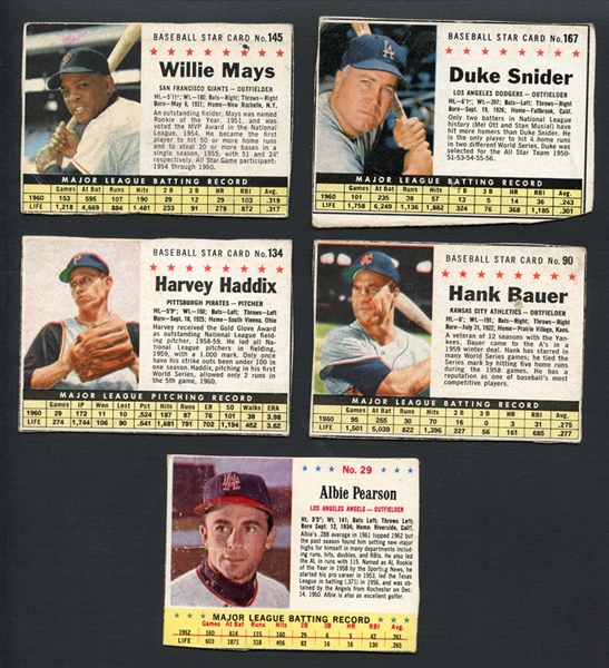 1961-63 Post Cereal Group of (5) With Mays and Snider