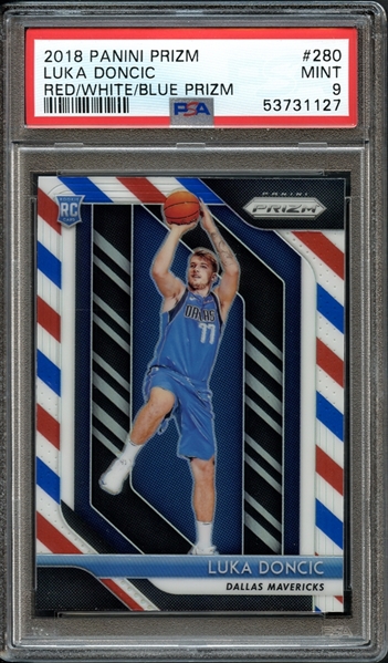 2018-19 Panini Prizm Prizms Red White and Blue #280 Luka Doncic PSA 9 MINT