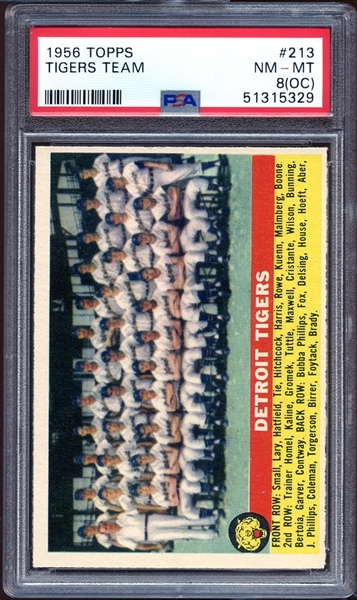 1956 Topps #213 Tigers Team PSA 8 NM/MT (OC)