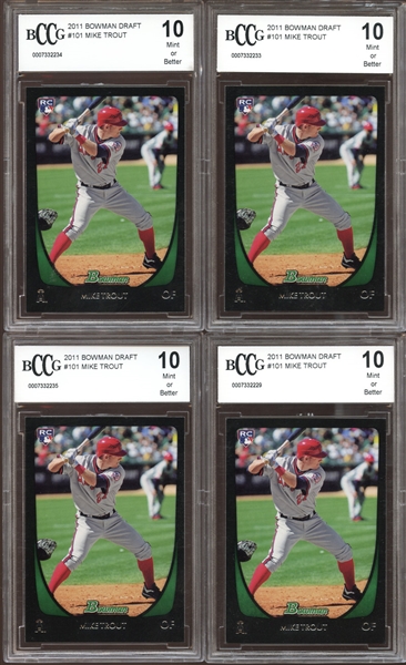 2011 Bowman Draft #101 Mike Trout Group of (4) All BCCG 10