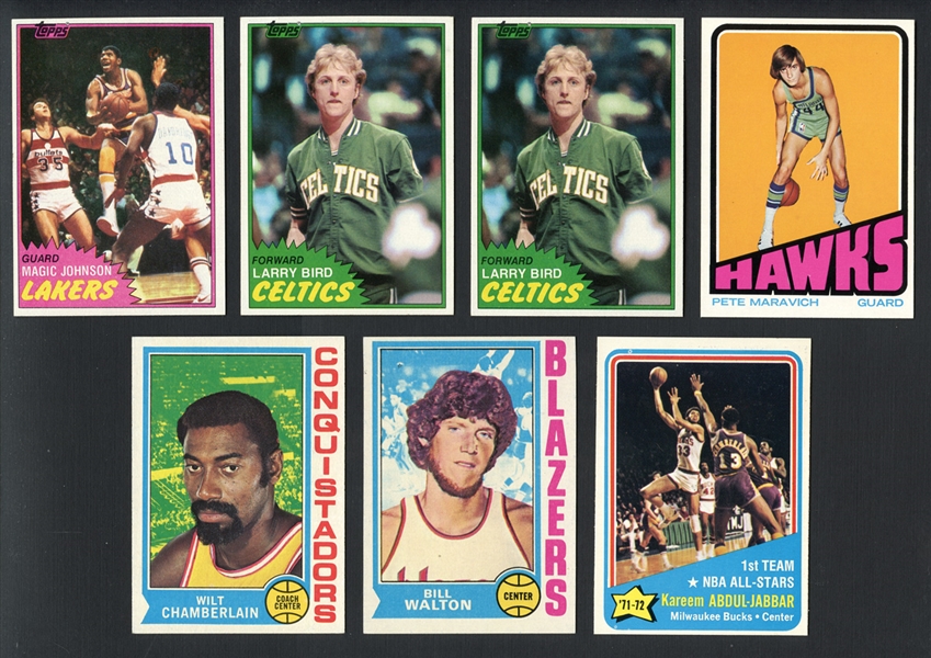 1970s-80s Topps Basketball Lot of (7) Includes Magic, Bird, Chamberlain, ETC