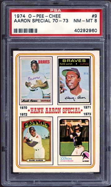 1974 O-Pee-Chee #9 Aaron Special 70-73 PSA 8 NM/MT