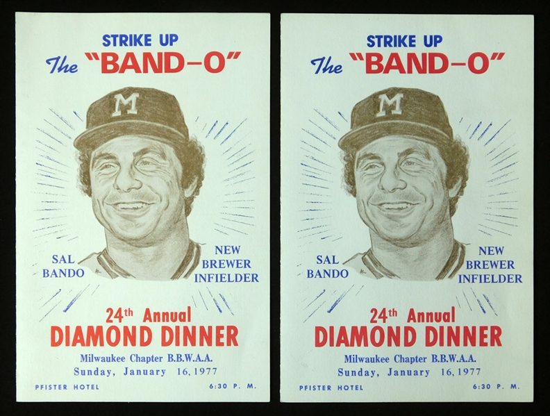1977 Lot of (2) Diamond Dinner Programs Featuring Sal Bando 