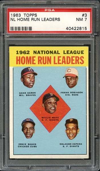1963 Topps #3 N.L. Home Run Leaders PSA 7 NM