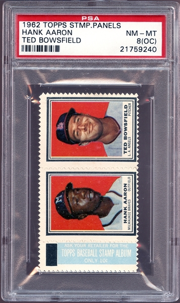 1962 Topps Stamp Panels Hank Aaron/Ted Bowsfield PSA 8 NM/MT (OC)