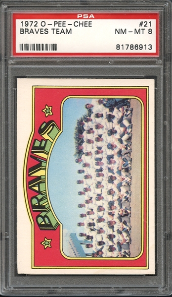 1972 O-Pee-Chee #21 Braves Team PSA 8 NM-MT