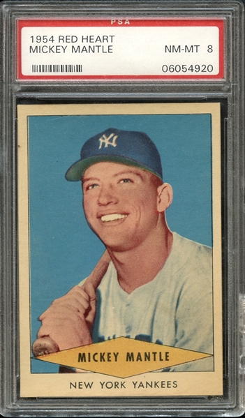 1954 Red Heart Mickey Mantle PSA 8 NM-MT